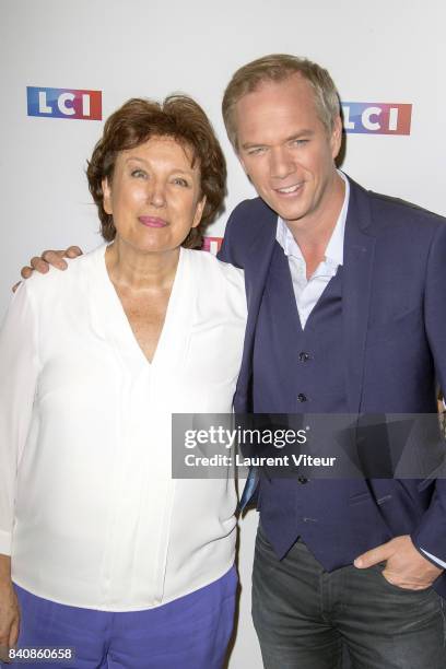 Roselyne Bachelot and Fabien Namias attend LCI Press Conference on August 30, 2017 in Paris, France.