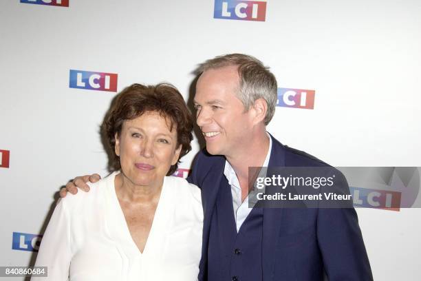 Roselyne Bachelot and Fabien Namias attend LCI Press Conference on August 30, 2017 in Paris, France.