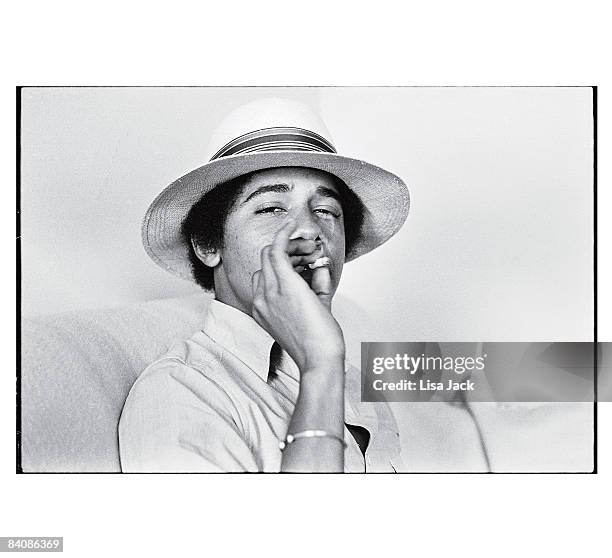 Barack Obama poses for a portrait session taken while he was a student in 1980 at Occidental College in Los Angeles, CA. Published image.