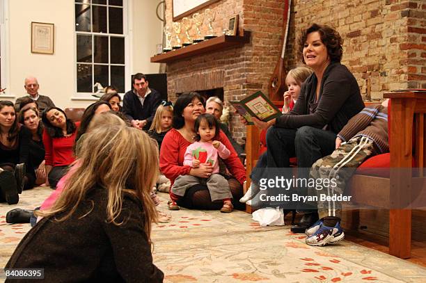 Actress Marcia Gay Harden and her children Julitta Dee Scheel and Hudson Harden Scheel read "A Book For You" at the Little Airplane Studios on...