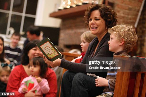 Actress Marcia Gay Harden and her children Julitta Dee Scheel and Hudson Harden Scheel read "A Book For You" at the Little Airplane Studios on...