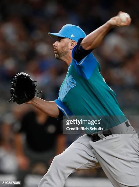 Marc Rzepczynski of the Seattle Mariners in action during a game against the New York Yankees at Yankee Stadium on August 25, 2017 in the Bronx...