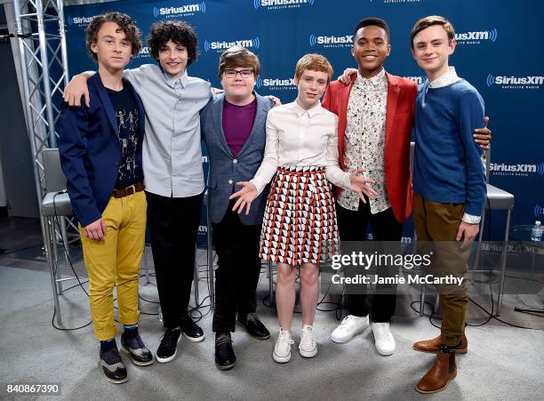 Wyatt Oleff,Finn Wolfhard,Jeremy Ray Taylor,Sophia Lillis,Chosen Jacobs and Jaeden Lieberher from the cast of "It" visit SiriusXM at the SiriusXM...