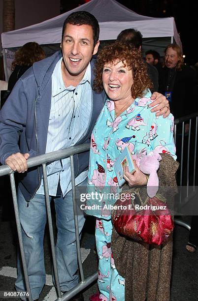 Actor Adam Sandler and his mother Judy arrive at the Los Angeles premiere of Disney's "Bedtime Stories" held at the El Capitan Theatre on December...