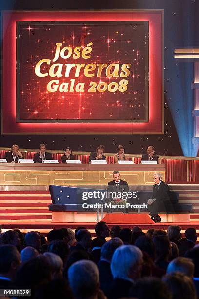 Jose Carreras and co-host Axel Bulthaupt appear at the Jose Carreras Gala on December 18, 2008 in Leipzig, Germany. The Jose Carreras Gala is an...