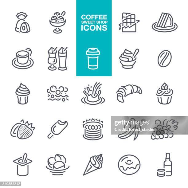 ilustrações, clipart, desenhos animados e ícones de café e loja de doces ícones - sweet bun