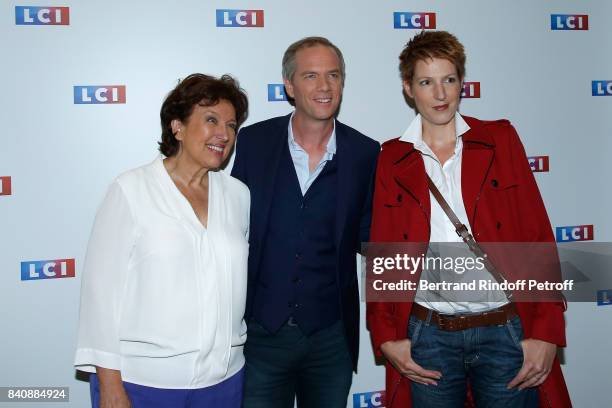 Roselyne Bachelot, Julien Arnaud and Natacha Polony attend the LCI Press Conference to Announce Their TV Schedule for 2017/2018 on August 30, 2017 in...