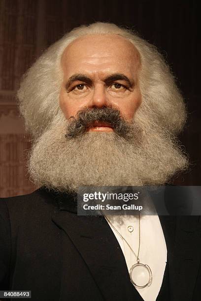 Wax firgure of 19th-century political theorist Karl Marx stands on display at Madame Tussauds on December 19, 2008 in Berlin, Germany. Karl Marx,...