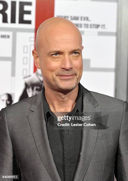 Actor Christian Berkel arrives on the red carpet of the Los Angeles premiere of "Valkyrie" at the Directors Guild of America on December 18, 2008 in...