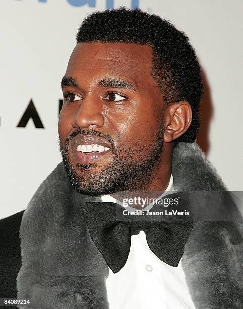 Rapper Kanye West attends Flaunt Magazine's 10th anniversary and annual holiday toy drive at The Wayne Kao Mansion on December 18, 2008 in Los...