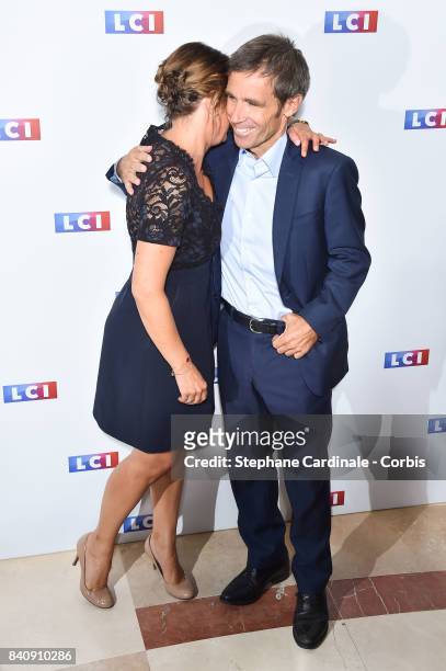 Journalists Pascale de La Tour du Pin and David Pujadas attend the LCI Press Conference to Announce their TV Schedule for 2017/2018 on August 30,...