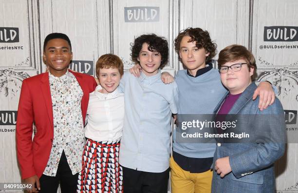 Chosen Jacobs, Sophia Lillis, Finn Wolfhard, Wyatt Oleff, and Jeremy Ray Taylor attend Build to discusss the movie "IT" at Build Studio on August 30,...