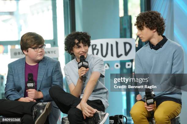 Jeremy Ray Taylor, Finn Wolfhard, and Wyatt Oleff attend Build to discusss the movie "IT" at Build Studio on August 30, 2017 in New York City.