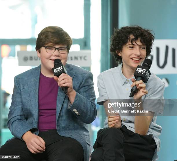 Actor Jeremy Ray Taylor and Finn Wolfhard attend Build to discusss the movie "IT" at Build Studio on August 30, 2017 in New York City.