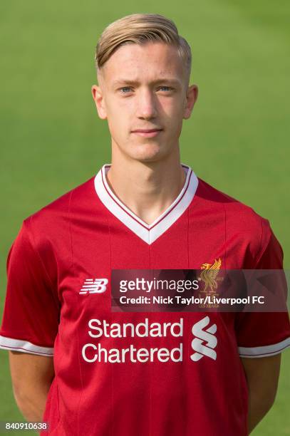 Patrik Raitanen of Liverpool poses at The Kirkby Academy on August 7, 2017 in Kirkby, England.
