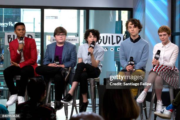 Chosen Jacobs, Jeremy Ray Taylor, Finn Wolfhard, Wyatt Oleff and Sophia Lillis attend Build Presents to discuss the film 'IT' at Build Studio on...