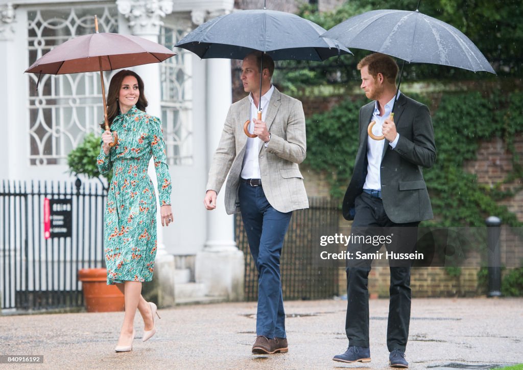 The Duke And Duchess Of Cambridge And Prince Harry Visit The White Garden In Kensington Palace