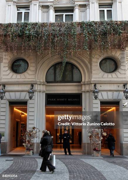 Exteror view of the entrance of the Park Hyatt Milano Hotel on December 19, 2008 in Milan, Italy. It is anticipated that Victoria Beckham will...