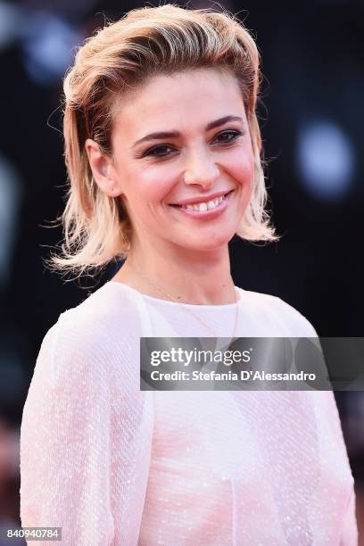 Jasmine Trinca walks the red carpet ahead of the 'Downsizing' screening and Opening Ceremony during the 74th Venice Film Festival at Sala Grande on...