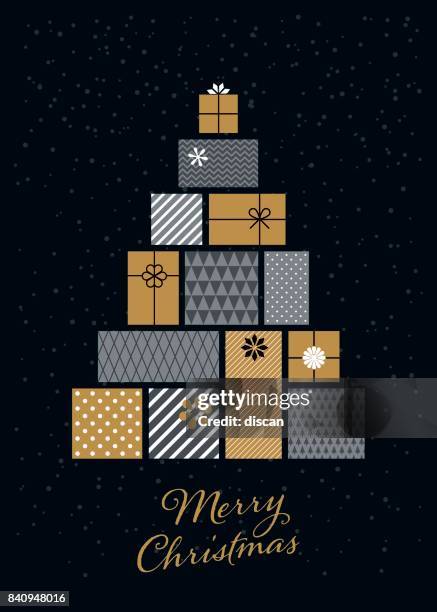 christmas tree made of gift boxes - comic background stock illustrations