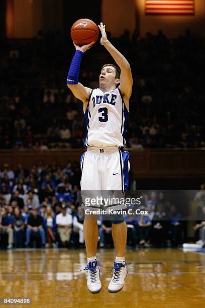 Greg Paulus of the Duke Blue Devils shoots during the game against the North Carolina Asheville Bulldogs on December 17, 2008 at Cameron Indoor...