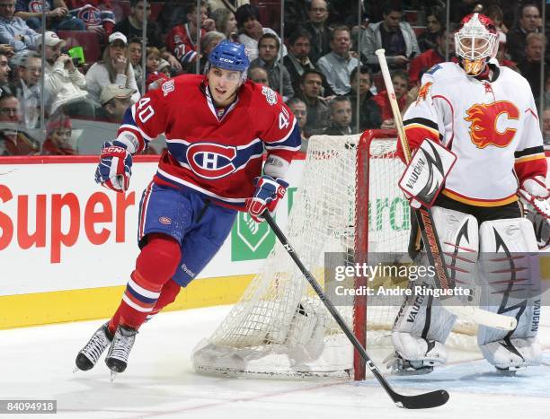 Maxim Lapierre of the Montreal Canadiens skates against the Calgary Flames at the Bell Centre on December 9, 2008 in Montreal, Quebec, Canada.