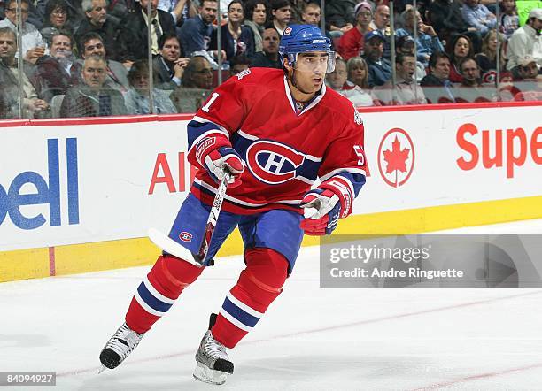 Francis Bouillon of the Montreal Canadiens skates against the Calgary Flames at the Bell Centre on December 9, 2008 in Montreal, Quebec, Canada.