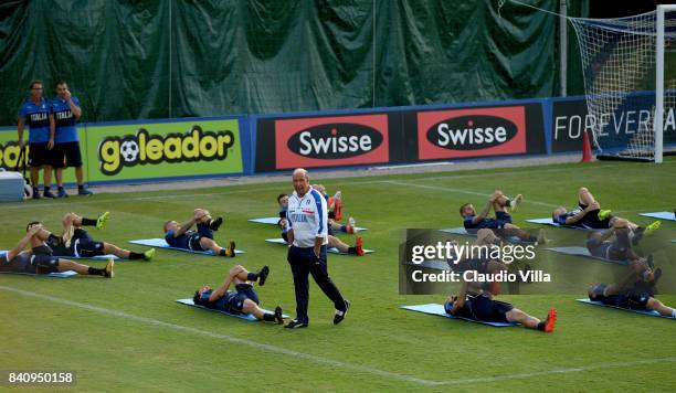 Head coach Italy Gian Piero Ventura looks on during the training session at Coverciano on August 30, 2017 in Florence, Italy.