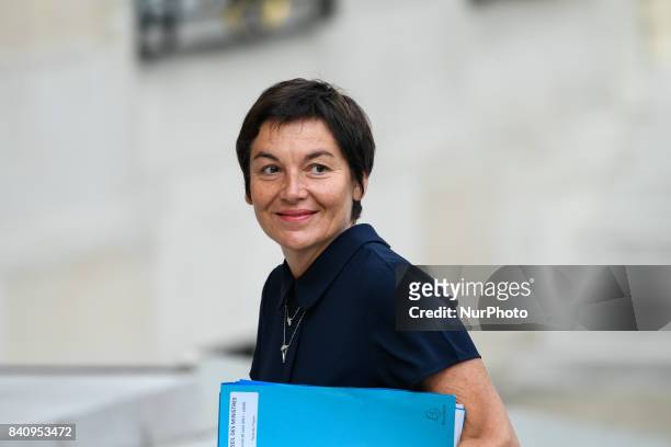French Overseas Minister Annick Girardin arrives for a cabinet meeting at the Elysee Palace in Paris on August 30, 2017 in presence of the Foreign...