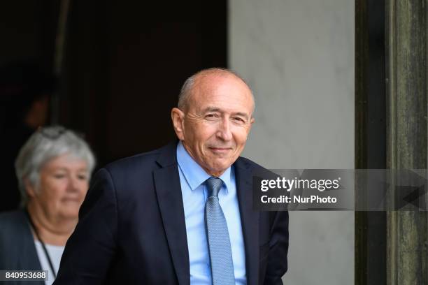 French Interior Minister Gerard Collomb leaves the Elysee Palace in Paris on August 30 after a government meeting.