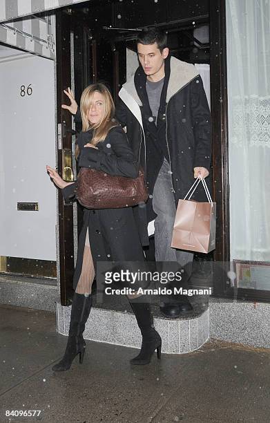 Jennifer Aniston and John Mayer leaving Il mulino restaurant in the West Village on December 19, 2008 in New York City.