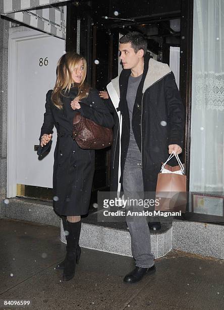 Jennifer Aniston and John Mayer leaving Il mulino restaurant in the West Village on December 19, 2008 in New York City.