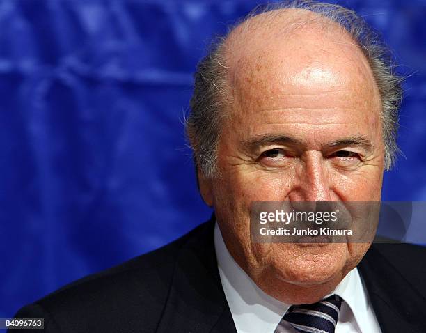 President Joseph Blatter talks at the FIFA Executive Committee Press Conference at the Westin Hotel Tokyo on December 20, 2008 in Tokyo.