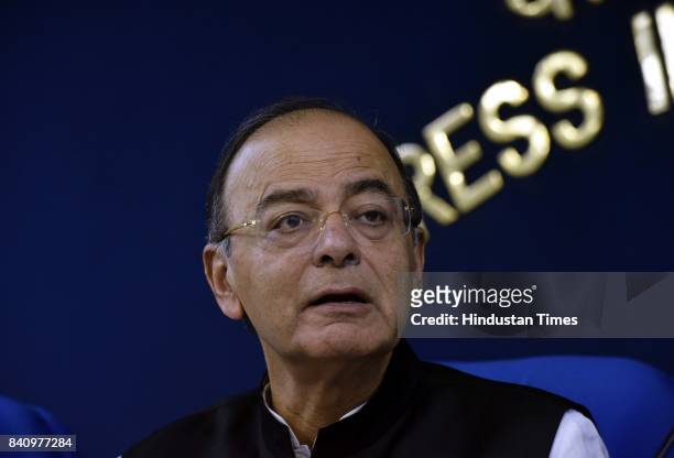 Finance Minister Arun Jaitley briefs the media after cabinet meeting on August 30, 2017 in New Delhi, India. Finance Minister Arun Jaitley said that...
