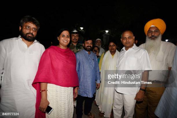 Aam Aadmi Party legislators after meeting with Delhi Lieutenant Governor Anil Baijal at his house, on August 30, 2017 in New Delhi, India. In another...