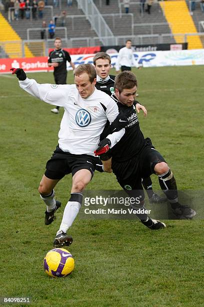 Rene Ochs of Kassel battles for the ball during the regional league match between KSV Hessen Kassel and SpVgg Greuther Fuerth at the Aue Stadium on...
