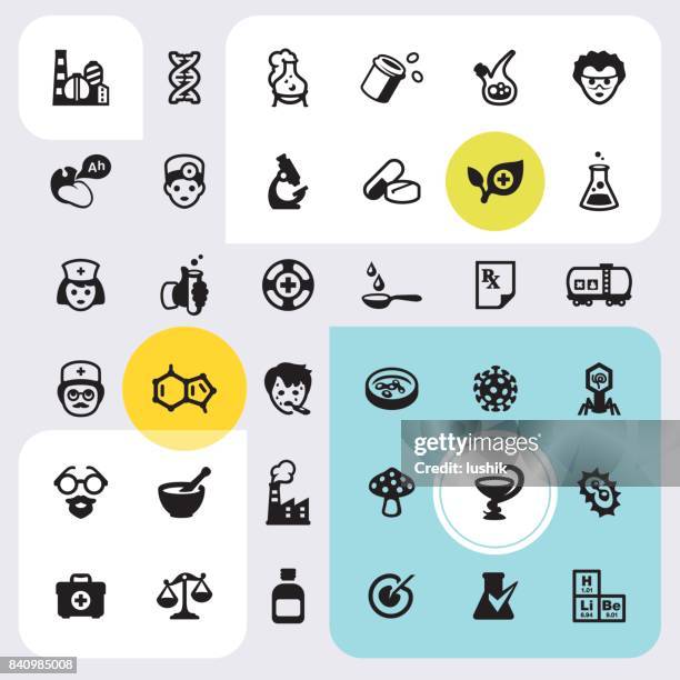 pharmacy and medicine - icons set - amanita parcivolvata stock illustrations