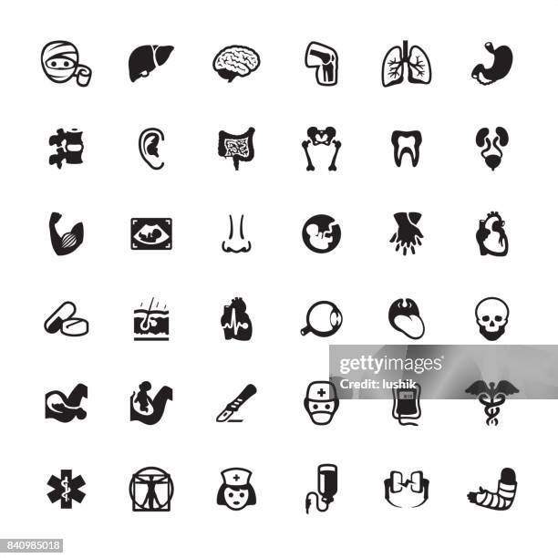 the human body - icons set - arm sling stock illustrations