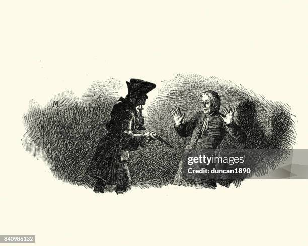 manon lescaut - man threatening another with a pistol - eighteenth stock illustrations