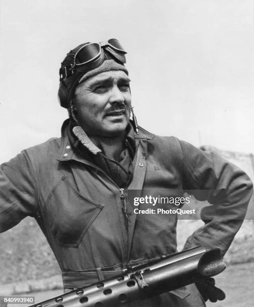 Portrait of American actor and US Army Air Corps gunner Capt Clark Gable of the 351st Bomb Group, England, 1943. Gable flew five missions over...
