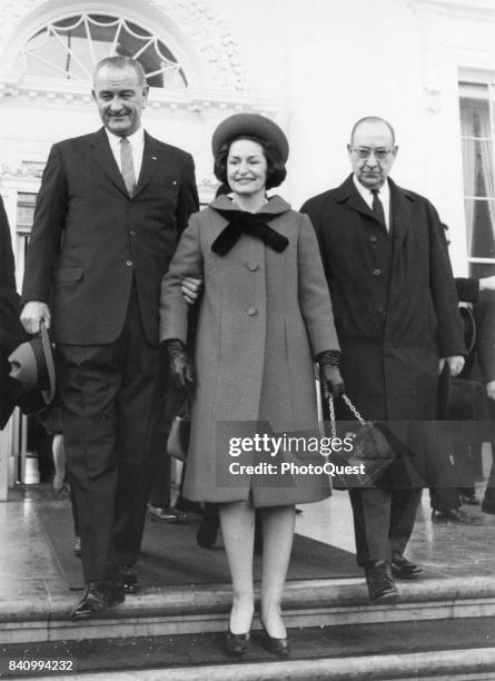 President Lyndon B Johnson and First Lady Lady Bird Johnson leave the White House on the morning of Inauguration Day, Washington DC, January 20, 1965.