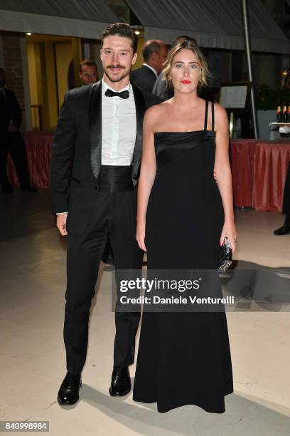 Emmanuel Boschi and Maria Elena Boschi arrive at the dinner after the Opening Ceremony during the 74th Venice Film Festival at Excelsior Hotel on...