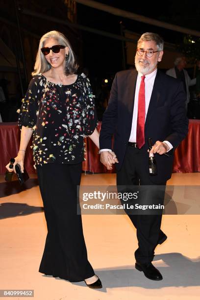 Deborah Nadoolman Landis and John Landis arrive at the dinner after the Opening Ceremony during the 74th Venice Film Festival at Excelsior Hotel on...