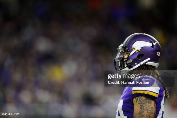 Bucky Hodges of the Minnesota Vikings looks on in the preseason game against the San Francisco 49ers on August 27, 2017 at U.S. Bank Stadium in...