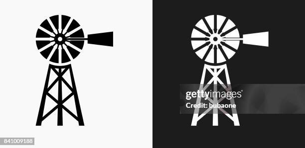 stockillustraties, clipart, cartoons en iconen met boerderij pictogram op zwart-wit vector achtergronden - molentje