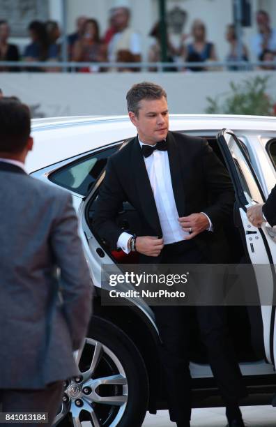 Matt Damon walks the red carpet ahead of the 'Downsizing' screening and Opening Ceremony during the 74th Venice Film Festival at Sala Grande on...