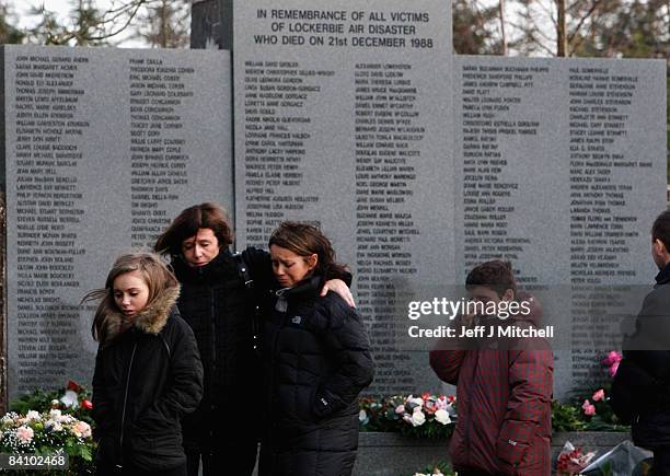 Mourners weep during a memorial service for the 270 victims of the Lockerbie bombing on the 20th Anniversary of the terrorist attack on Pan Am Flight...
