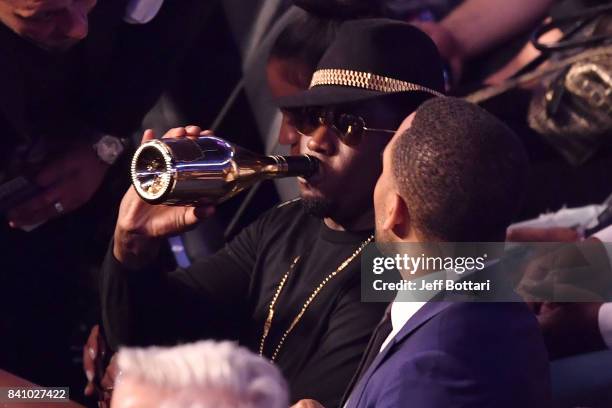 Recording artist Sean 'Diddy' Combs attends the super welterweight boxing match between Floyd Mayweather Jr. And Conor McGregor on August 26, 2017 at...