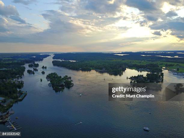 aerial of alexandria bay and thousand islands on the st. lawrence river - thousand islands bridge stock pictures, royalty-free photos & images