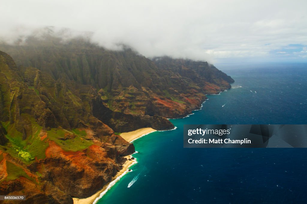 Aerial from Helicopter of Na Pali Coast on Kauai